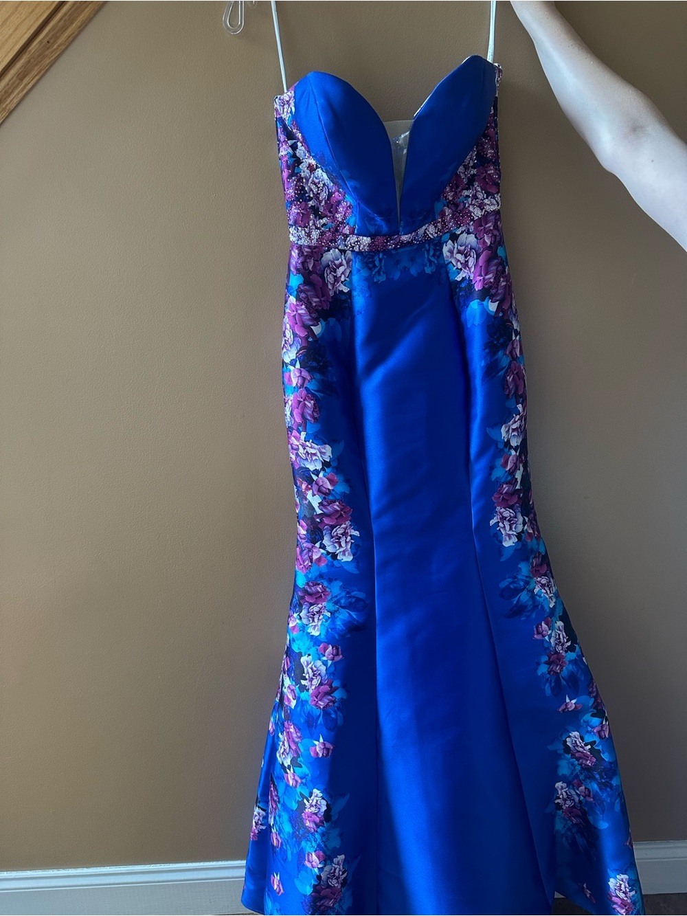 ellie wilde Cobalt Blue Floral Mermaid Prom Dress
